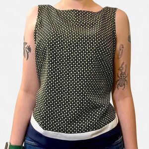 Loft Women's Black Sleeveless Blouse With Funky Green Pattern and Accent Hem